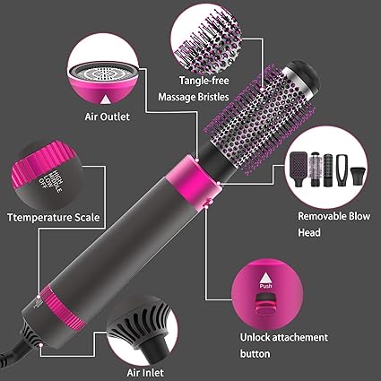 CEPILLO PARA EL CABELLO 5 EN 1, SECADOR Y VOLUMINIZADOR-"🔥 Seca, peina y deslumbra en un solo paso! ✨"